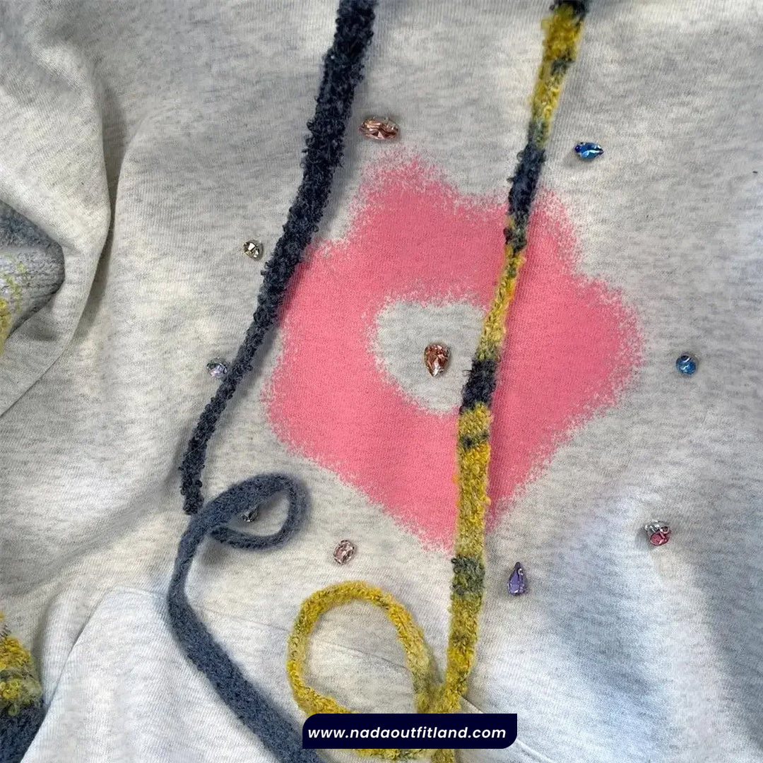 Loose Hooded Striped Rhinestone Sequined Sweatshirt