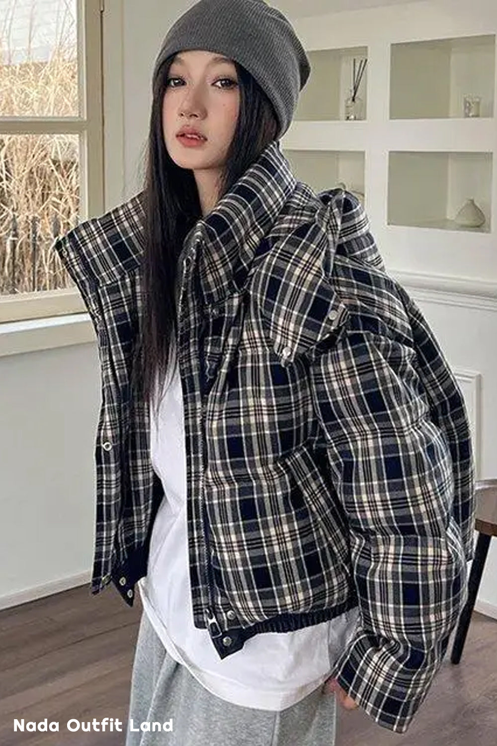 Plaid Pattern Thickening Padded Winter Coat Jacket
