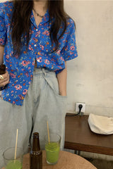 Short Sleeve Floral Pattern Summer Blouse Shirt