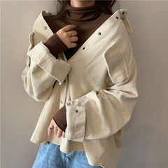 Long Sleeve Retro Thick Corduroy Blouse Shirt