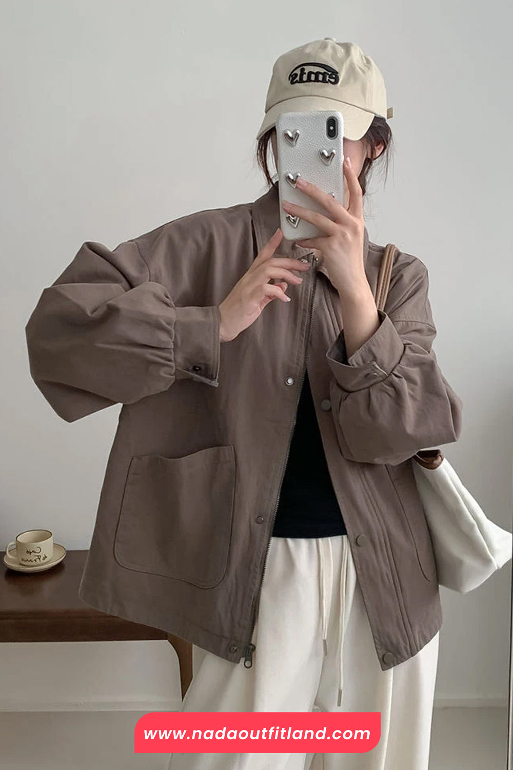 Long Sleeve Turn Down Collar Cargo Pockets Jacket