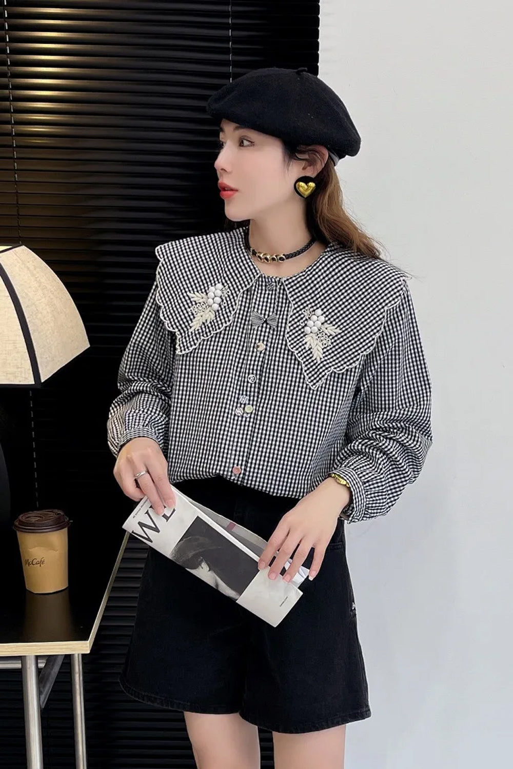 Long Sleeve Doll Collar Striped Blouse Shirt