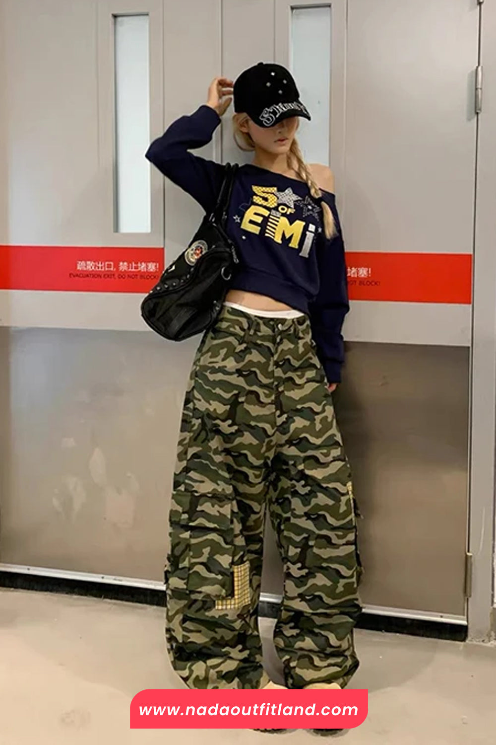 Wide Leg Retro Cargo Camouflage Style Pants