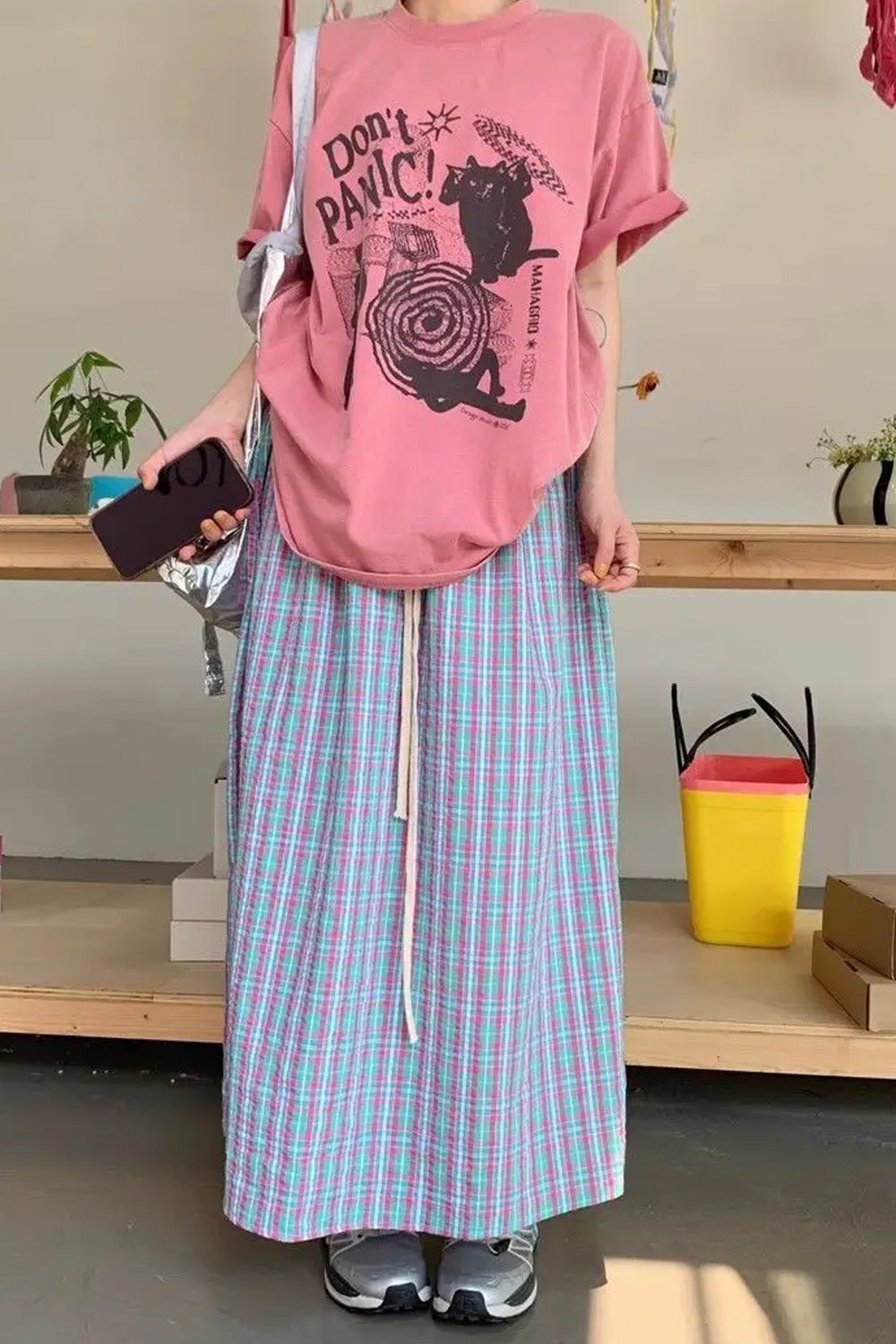High Waist Plaid Maxi Skirt â€?Soft Aesthetic Everyday Outfit