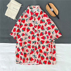 Cute Strawberry Printed Short Sleeve Blouse Shirt