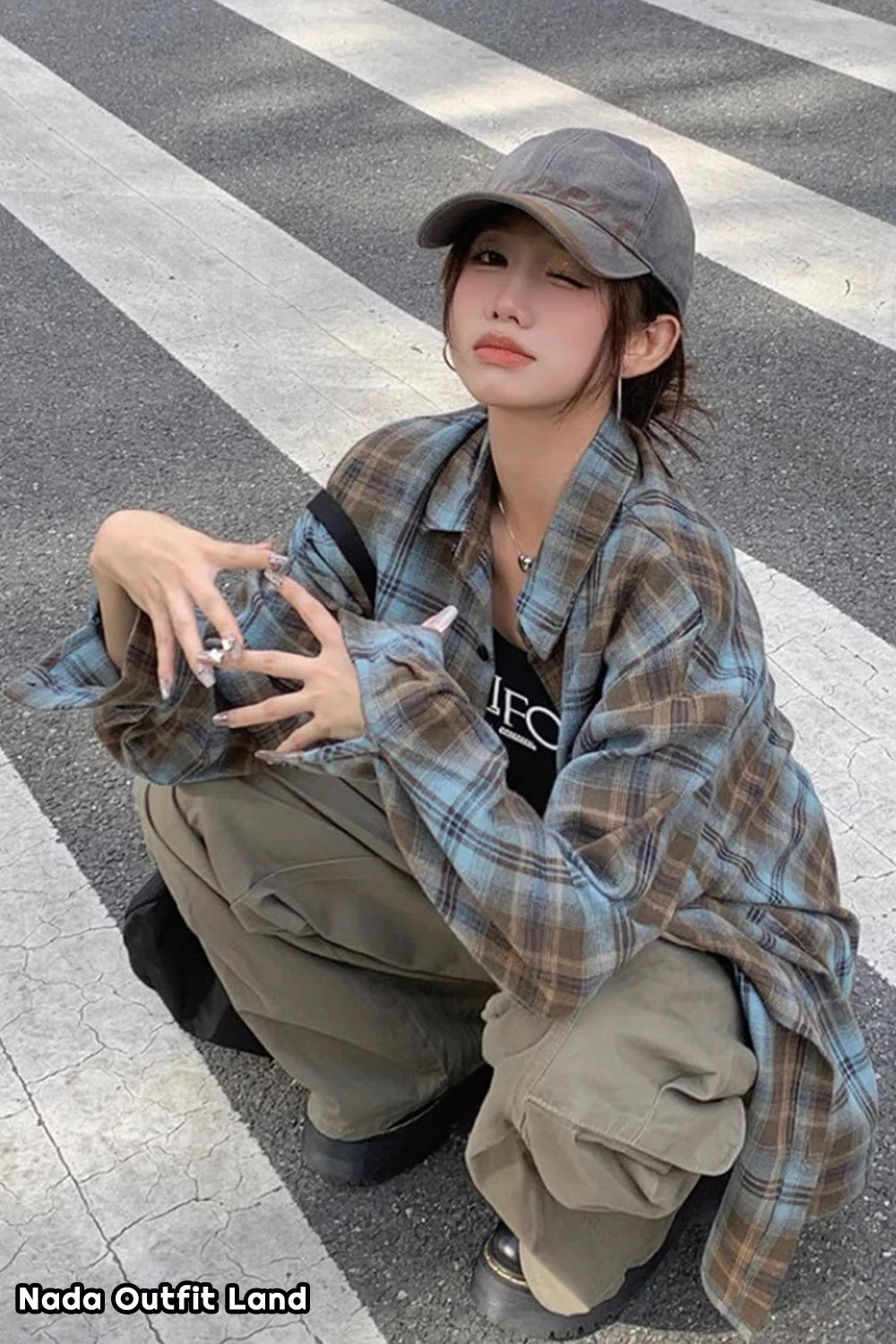Long Sleeve Vintage Plaid Loose Blouse Shirts
