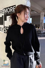 Long Sleeve Sexy Hollow Out Knitted Hooded Sweater