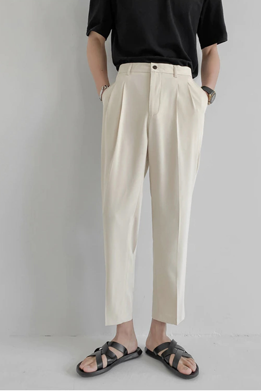 Elastic Waist Solid Colors Ankle Length Men Long Pants