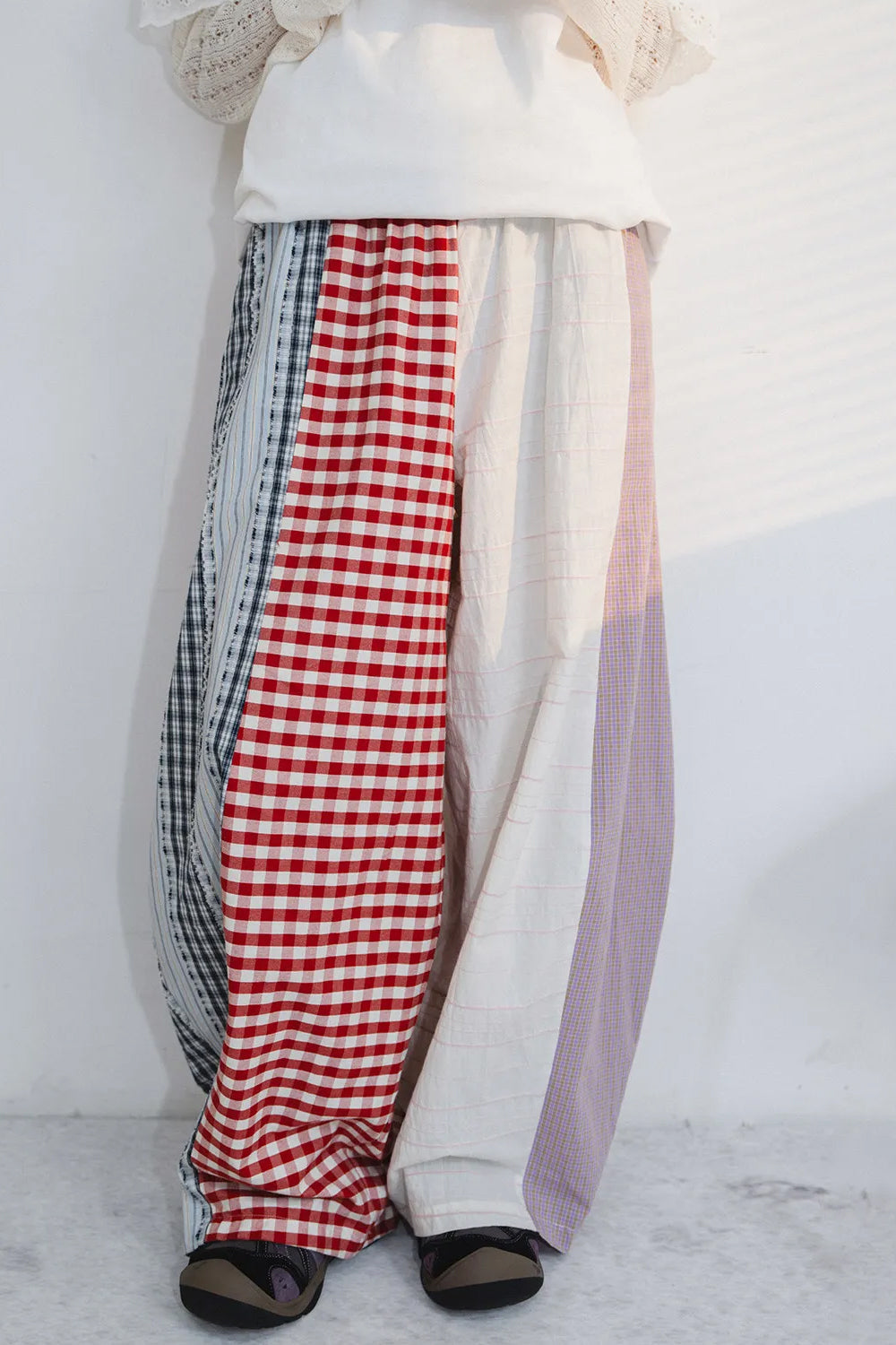 Loose Wide Leg Plaid Patchwork Streetwear Pants