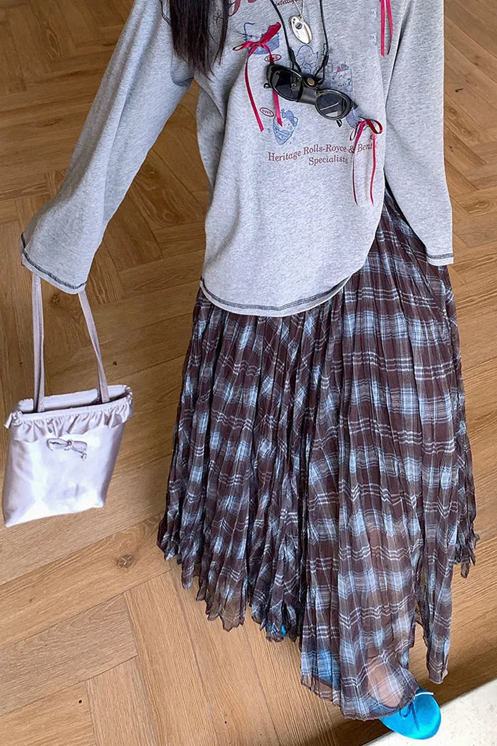 Vintage Plaid Pattern Mesh Patchwork A-Line Pleated Skirts