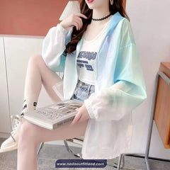 Long Sleeve Gradient Colors Hooded Thin Jacket