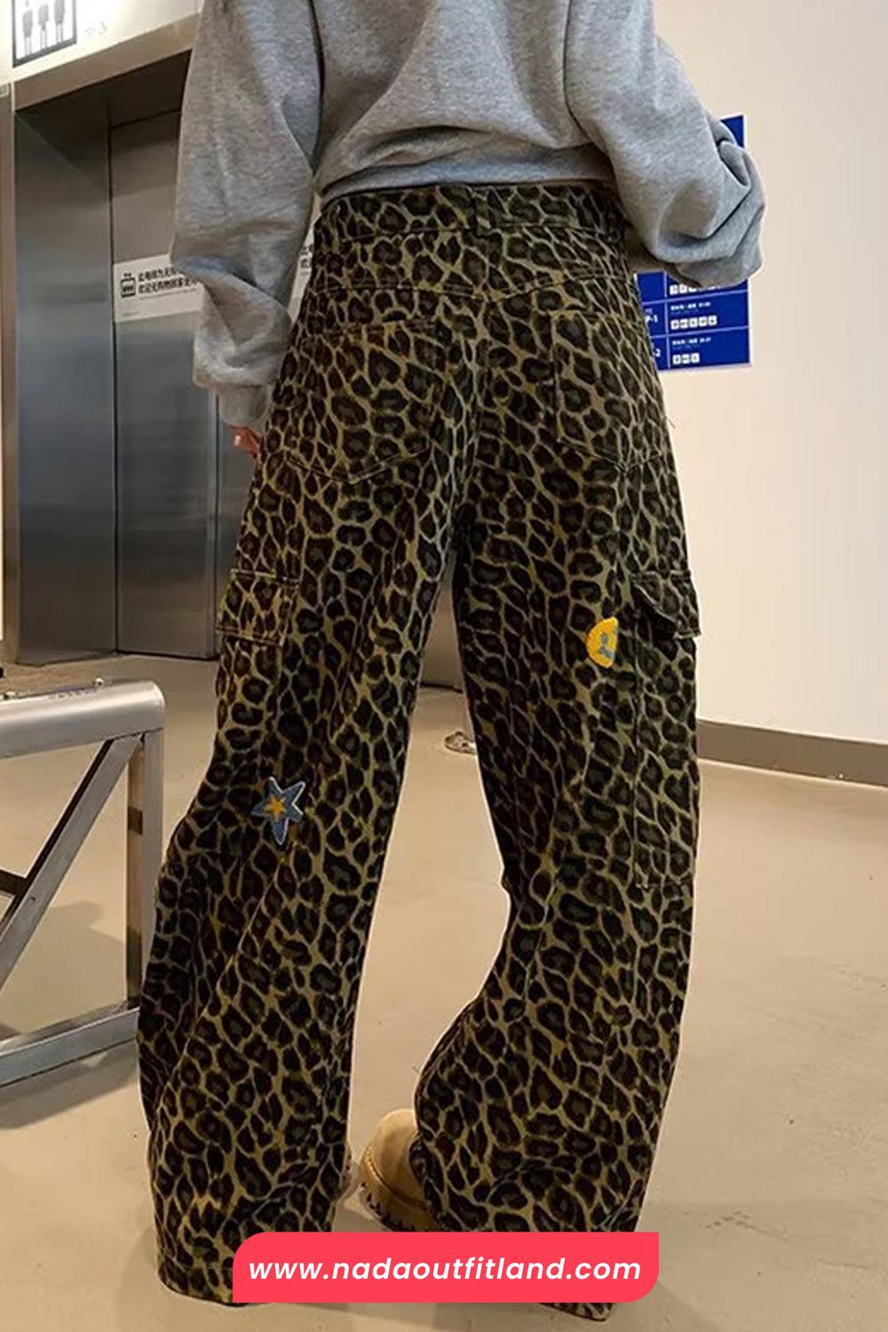 Loose Cute Embroidered Hip Hop Leopard Pattern Cargo Pants