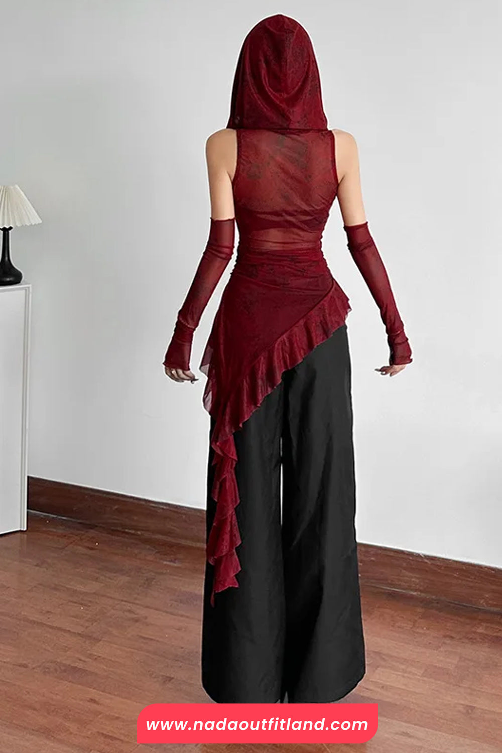 See Through Irregular Hooded Ruffles Slim Shirt