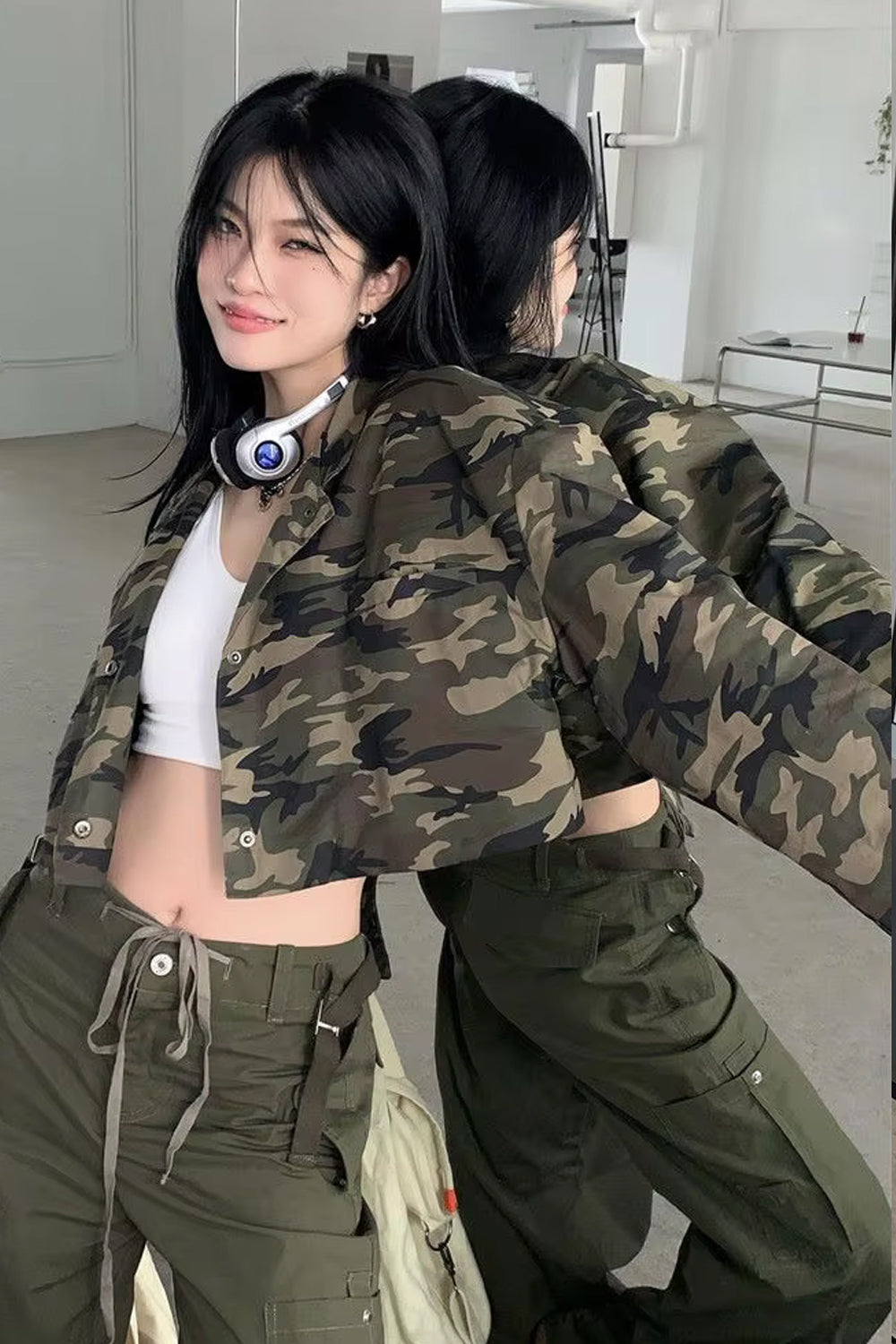 Long Sleeve Camouflage Pattern Sexy Cropped Jacket