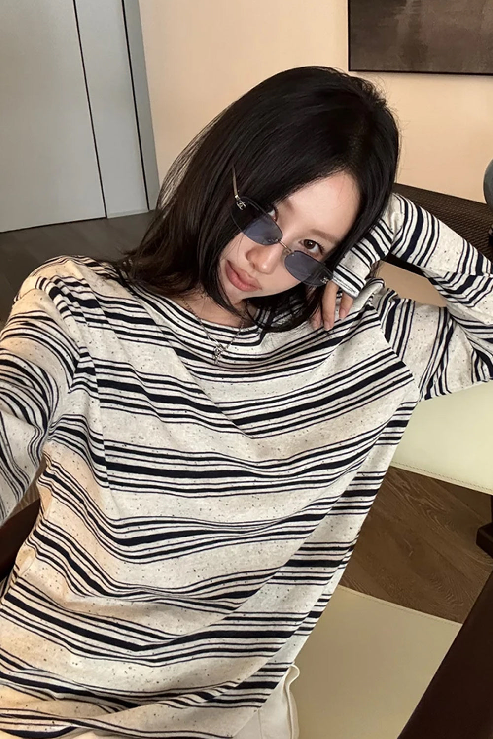 Long Sleeve O-Neck Harajuku Striped Shirt