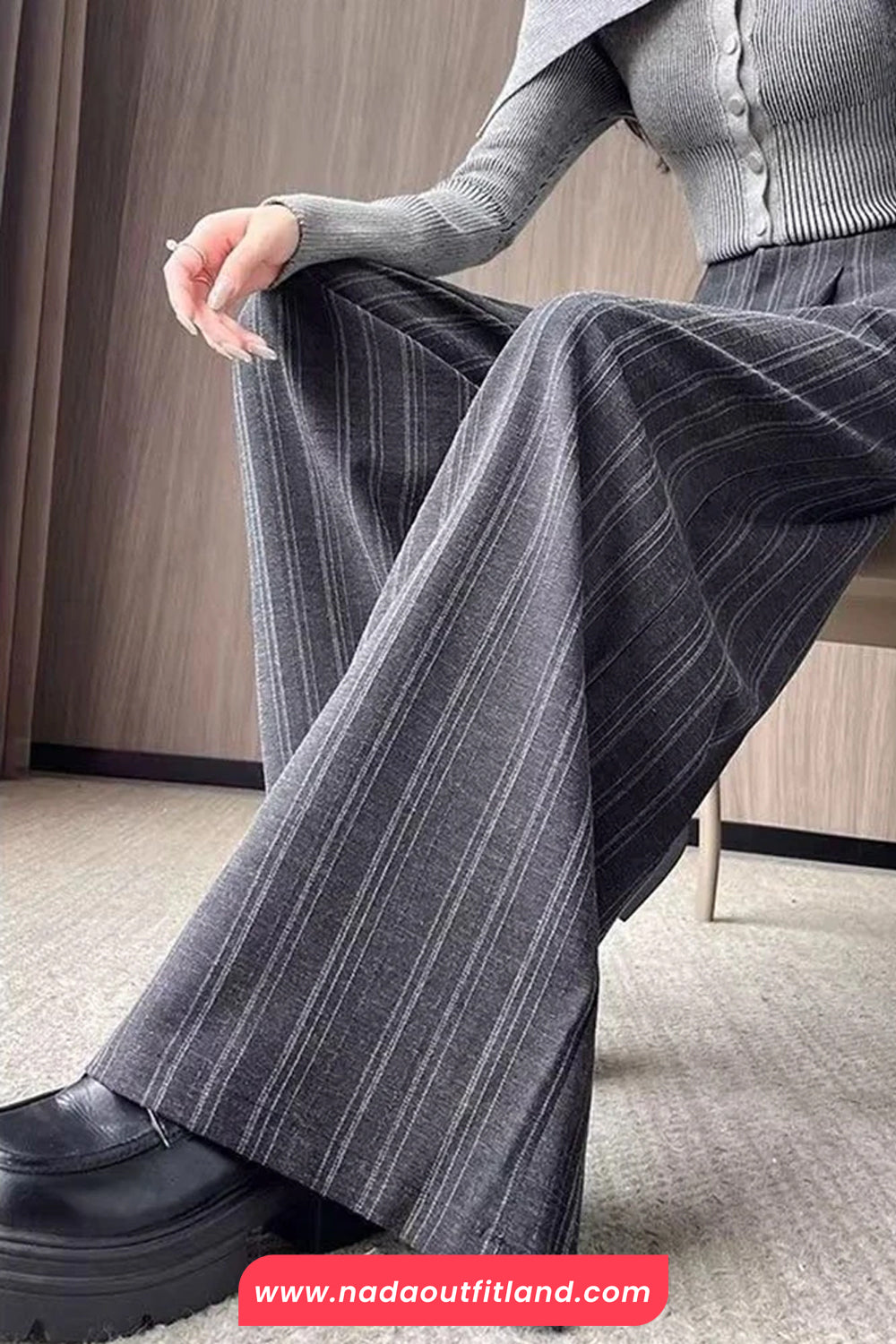 High Waist Loose Elegant Striped Office Pants