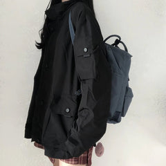 Loose Long Sleeve Solid Cargo Pockets Jacket