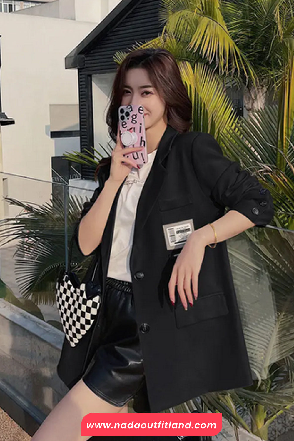 Loose Checkered Spliced Blazer Coat Jacket