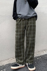Loose Casual Plaid Corduroy Long Pants