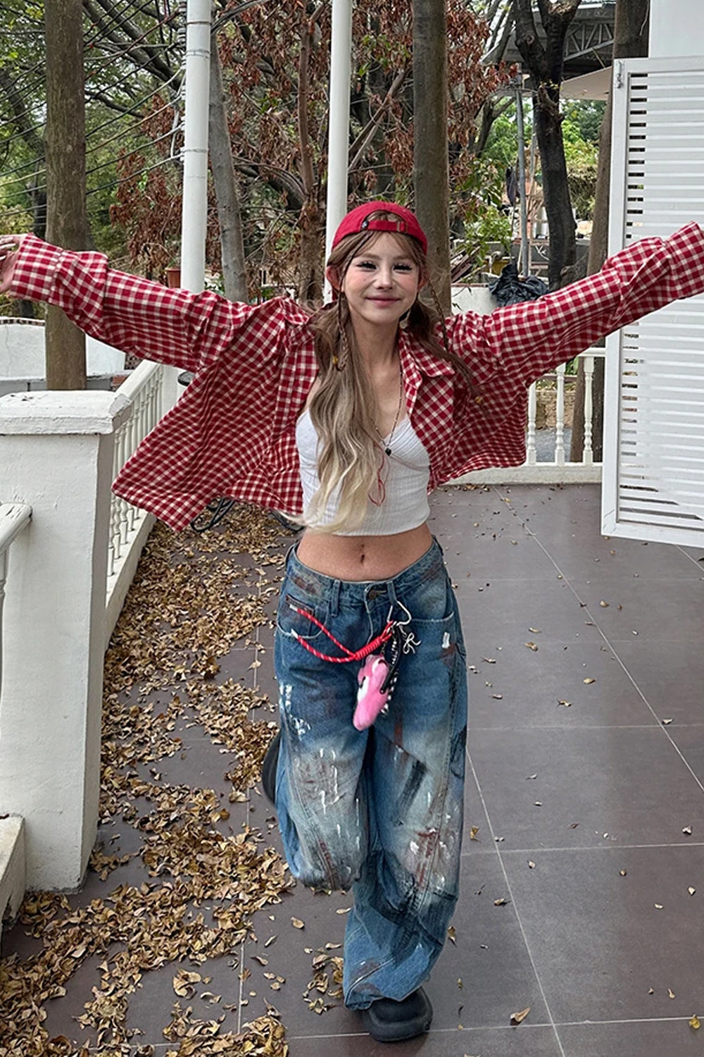 Long Sleeve Hip Hop Red Plaid Blouse Shirt