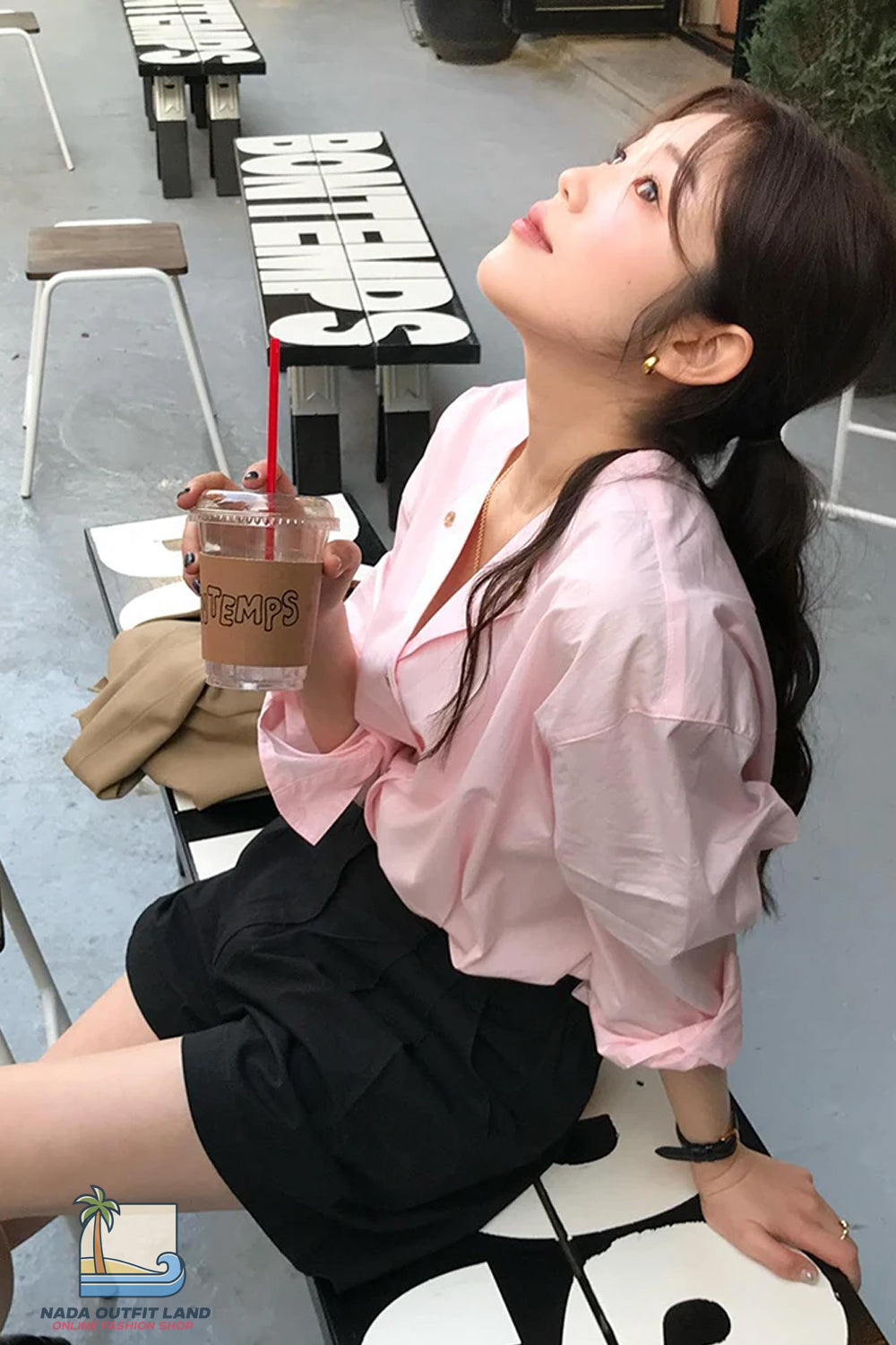 Long Sleeve Cute V-Neck Pink Blouse Shirt