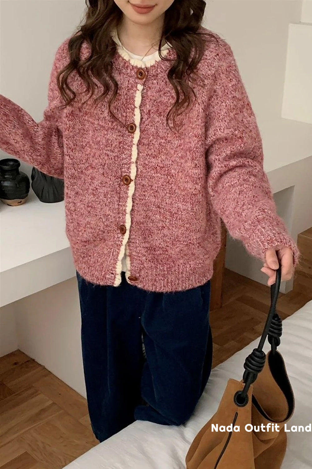 Long Sleeve Classic Button O-Neck Cardigan Sweater