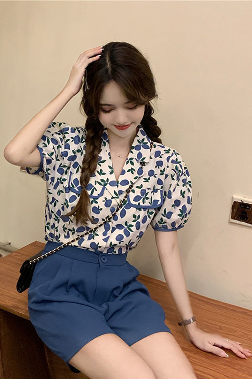 Vintage Florals Pattern Puff Sleeve Blouse Shirt