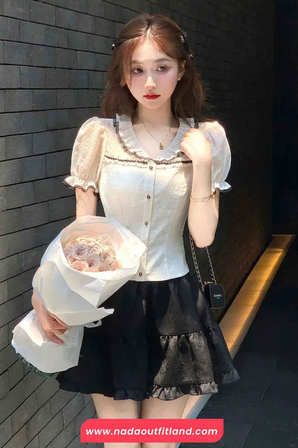 Short Sleeve V-Neck Ruffled Cute Shirt