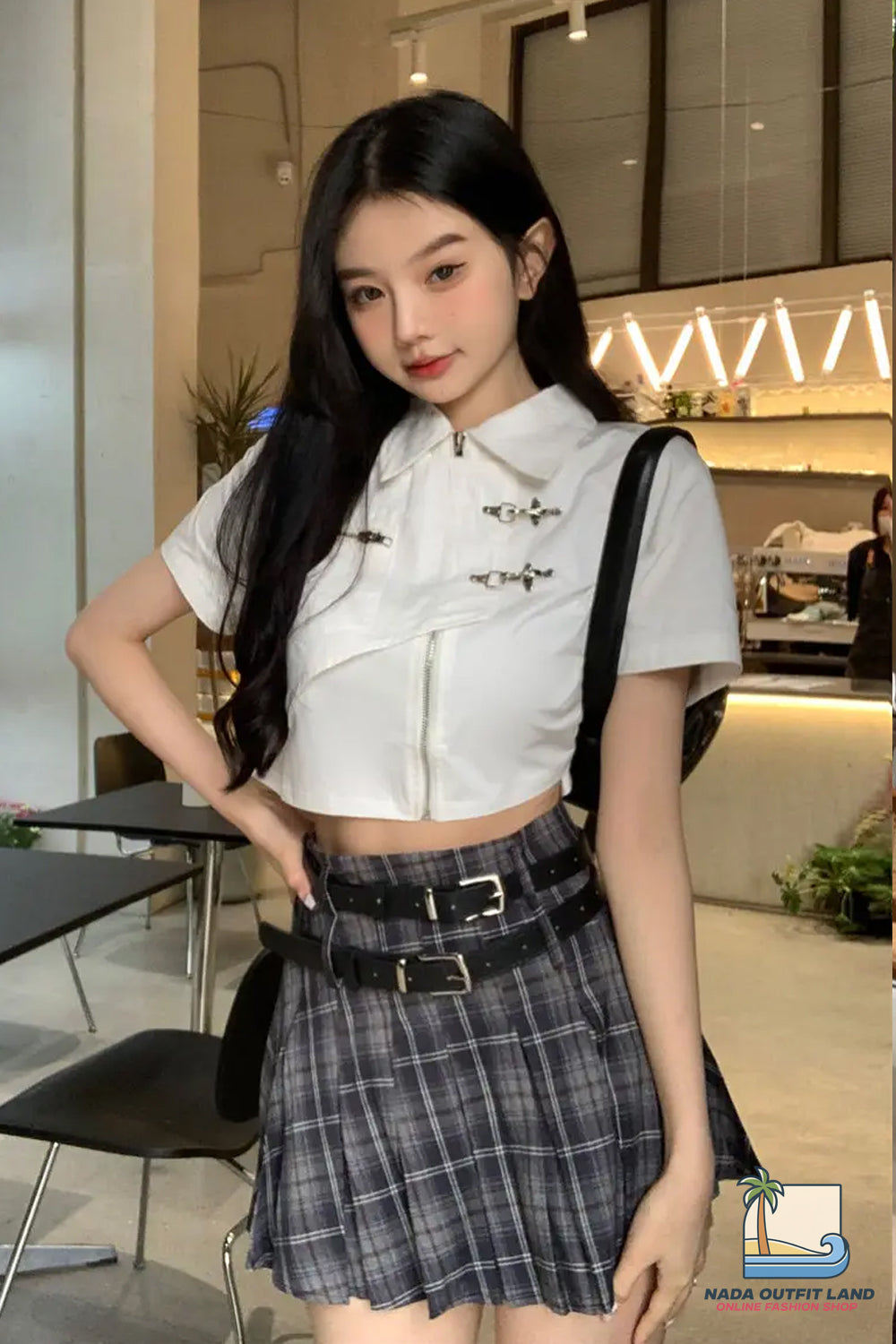 Sexy Turn Down Collar Retro Cropped Zipper Blouse Shirt
