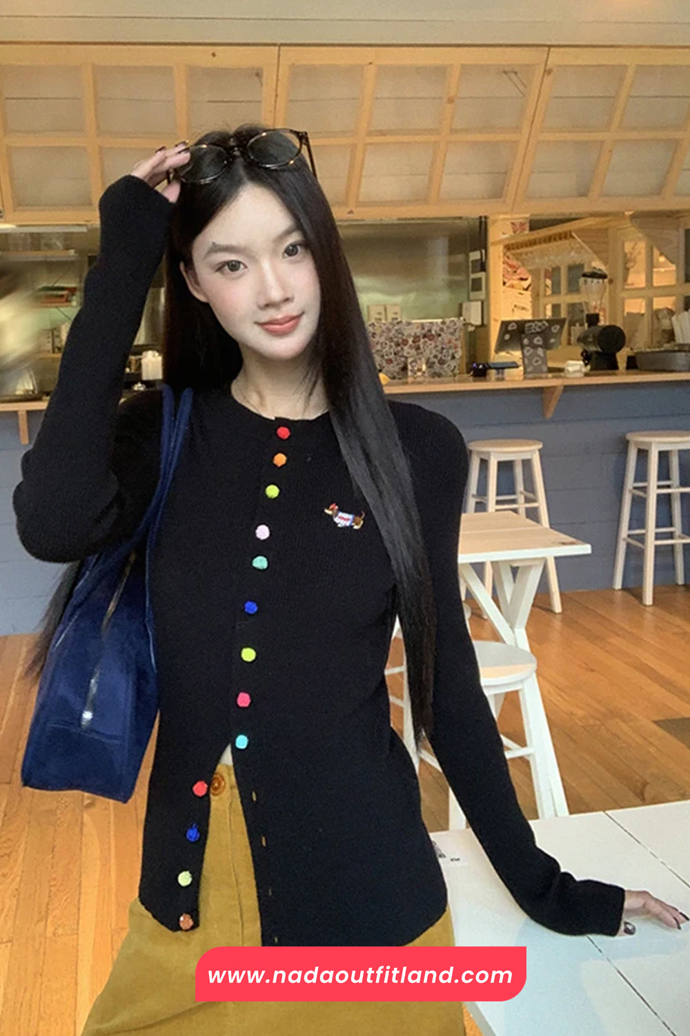 Long Sleeve Cute Dog Embroidered Colorful Buttons Cardigan Sweater