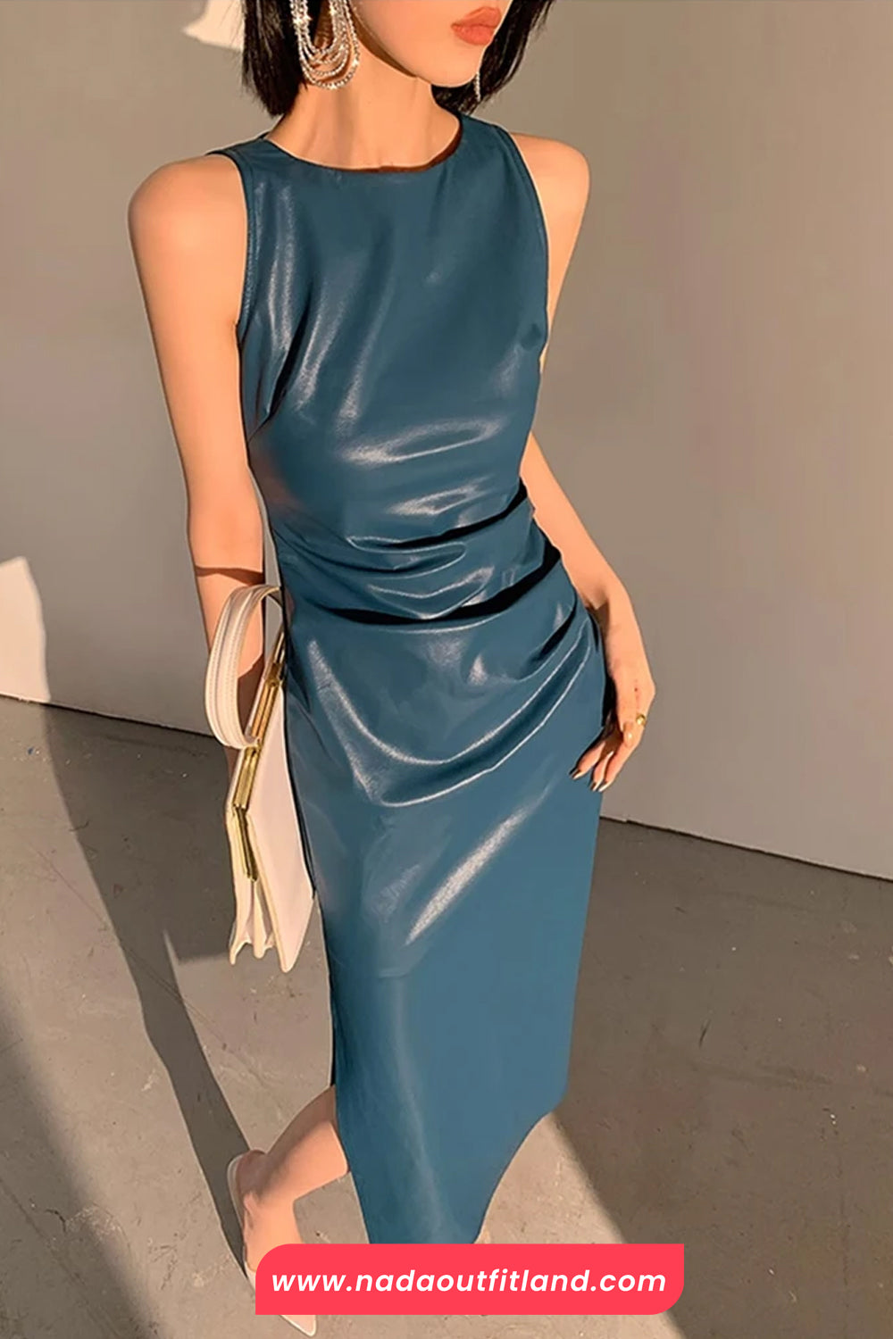 Soft Faux Leather Slim Fit Long Dress