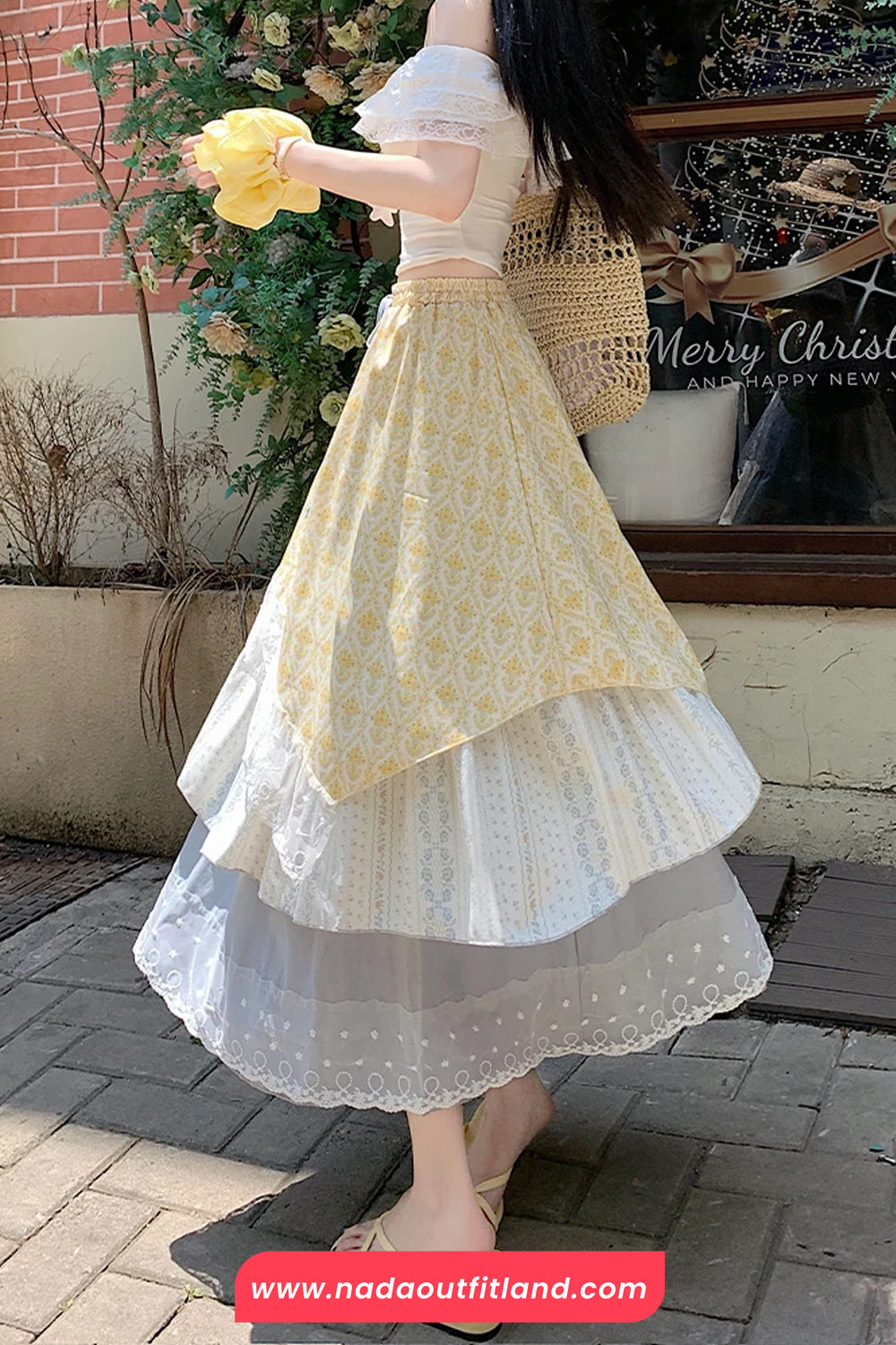 High Waist Lace Drawstring Retro Long Skirts