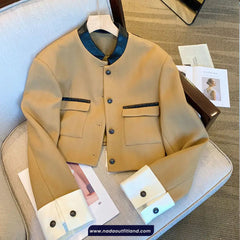 Long Sleeve Elegant Patchwork Cropped Office Jacket