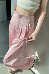 Loose Flowers Pattern Jacquard Satin Pants