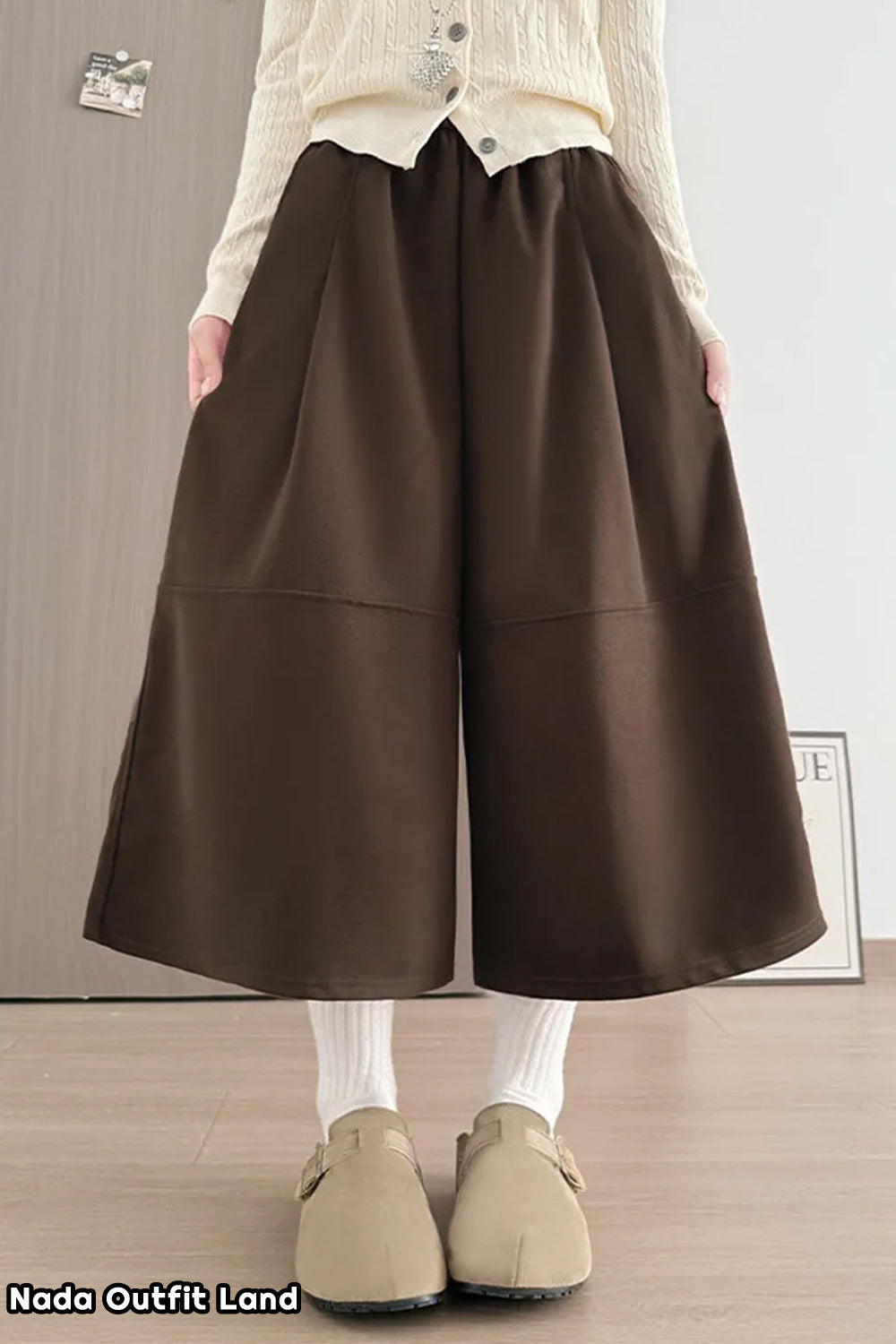High Waist Knee Length Vintage Woolen Pants