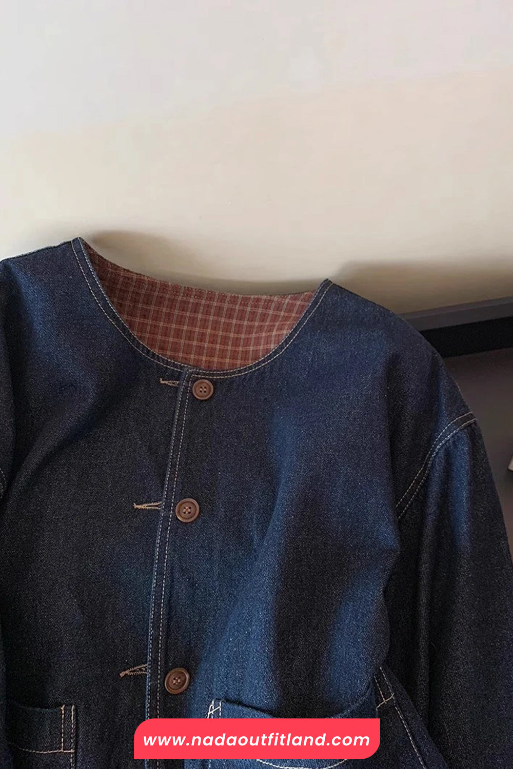 Long Sleeve Retro Plaid Patchwork Denim Coat Jacket
