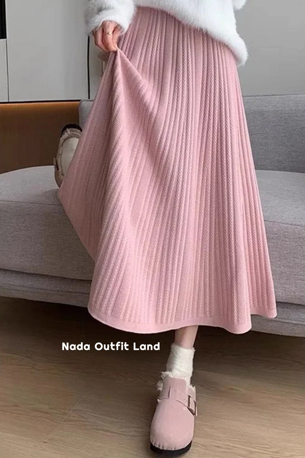 High Waist A-Line Pleated Thick Knitted Skirts
