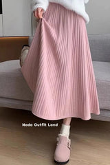 High Waist A-Line Pleated Thick Knitted Skirts