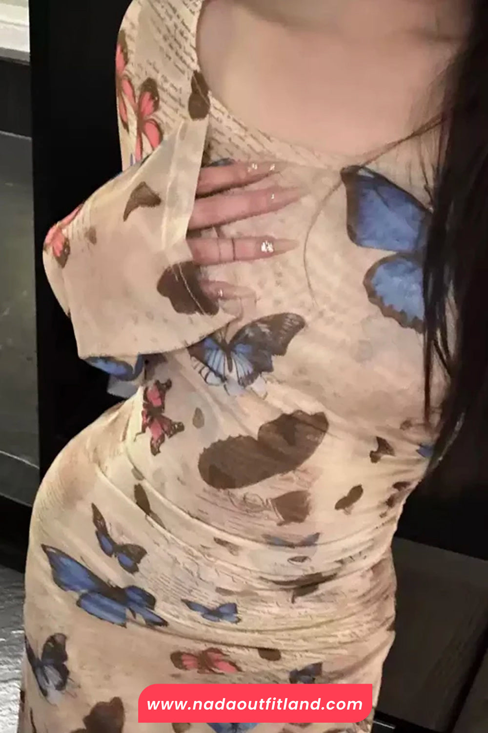 Long Sleeve Butterfly Pattern Sexy Slim Dress