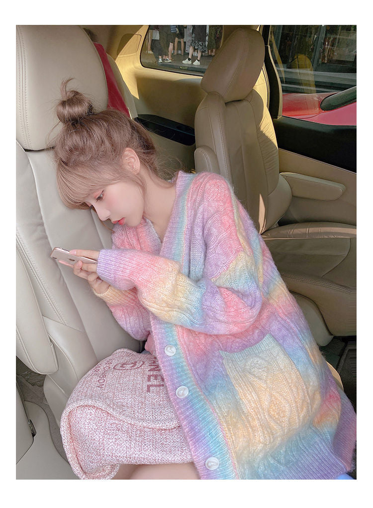 Loose Rainbow Striped Cardigan Sweater