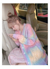 Loose Rainbow Striped Cardigan Sweater