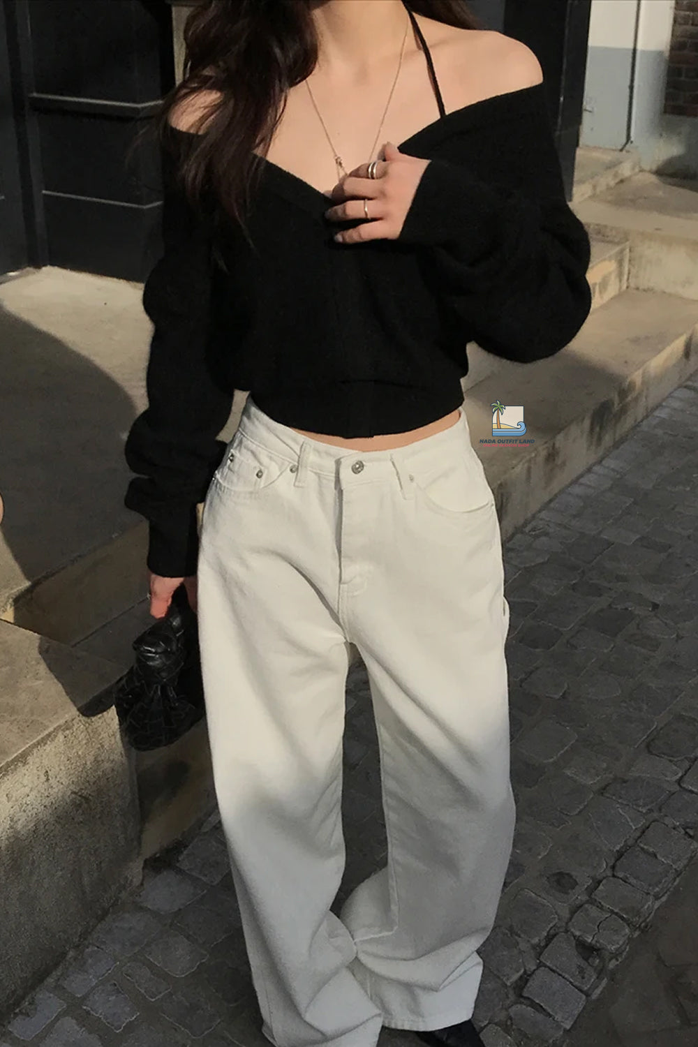 Long Sleeve Sexy Halter Cropped Knitted Sweater