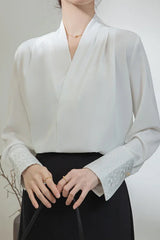 Long Sleeve Cross Neck Elegant Office Blouse Shirt