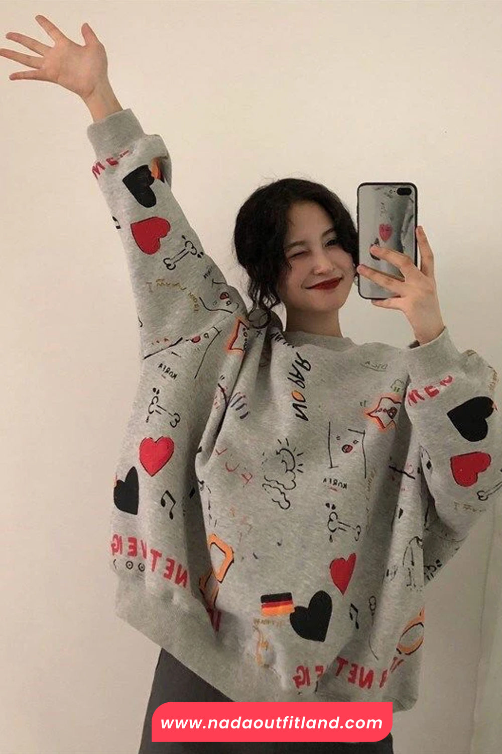 Long Sleeve Loves Art Pattern Printed O-Neck Sweater