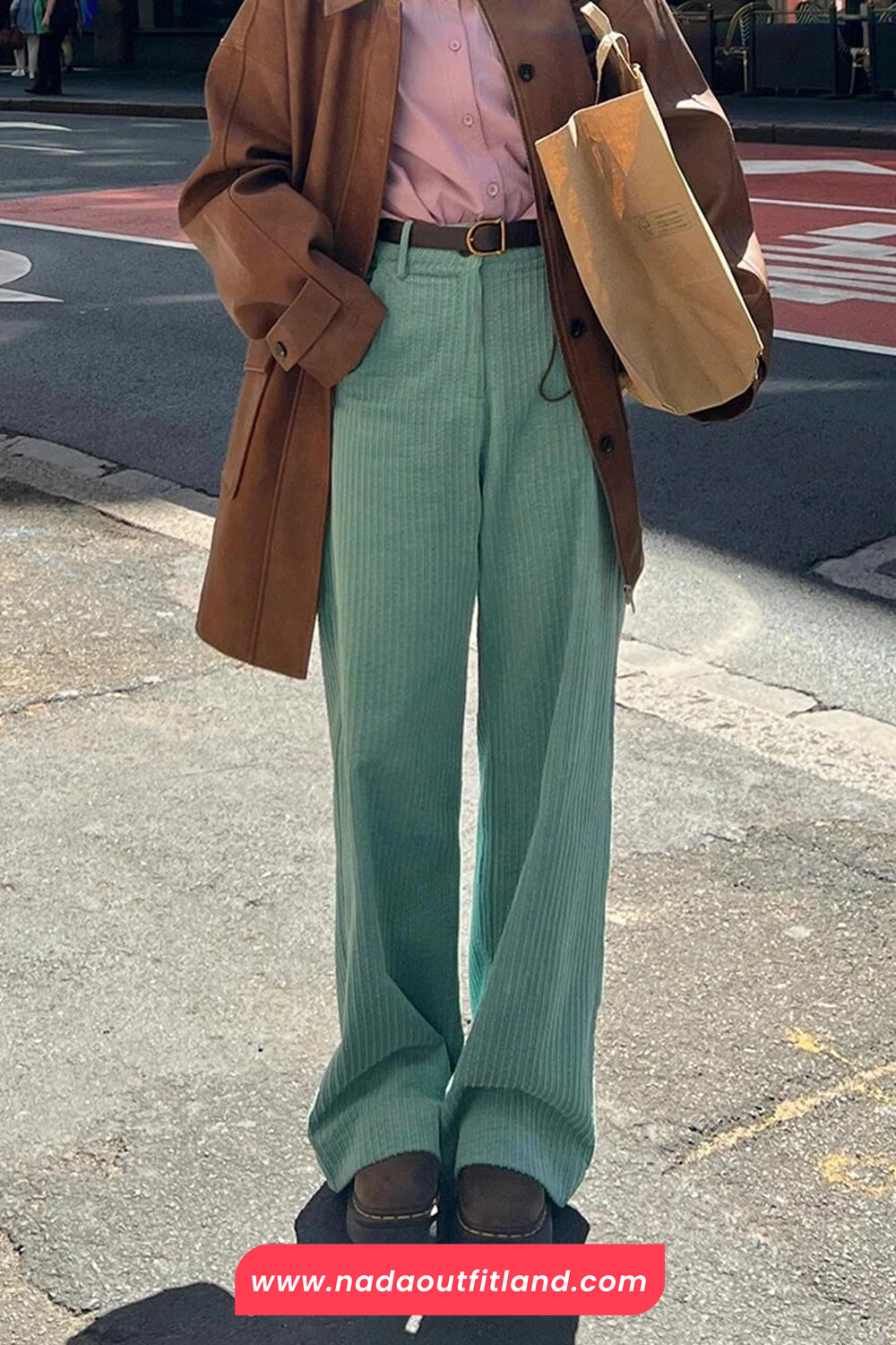 High Waist Mint Colors Corduroy Long Pants