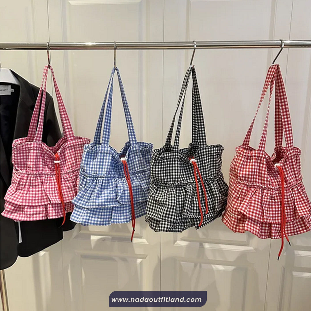 Retro Ruffled Style Plaid Pattern Women Tote Bag