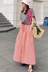 High Waist Loose Wide Leg Plaid Pants