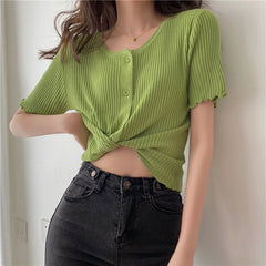 Retro O-Neck Knitted Button Shirts