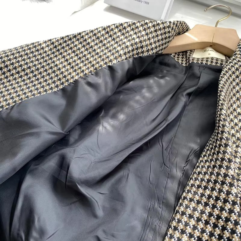Long Sleeve Elegant Plaid Office Blazer Jacket