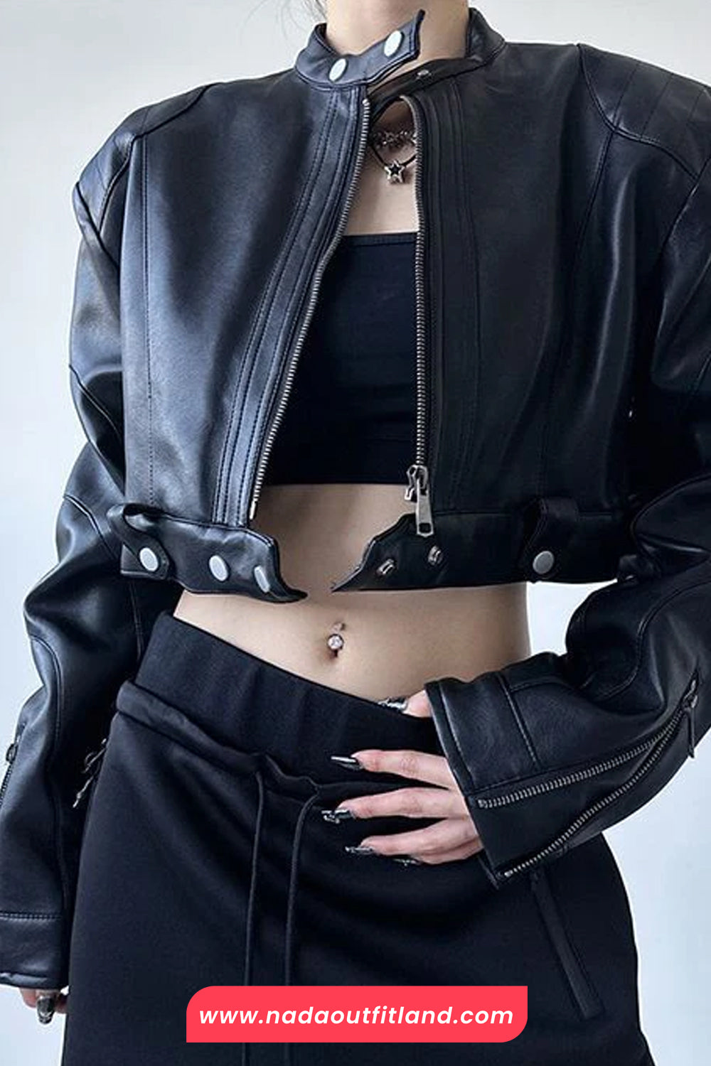 Long Sleeve Sexy Cropped Leather Zipper Jacket